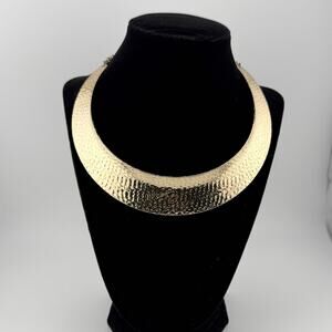 Gold Hammered Collar Necklace Wide Statement Torque Choker Modern Minimalist